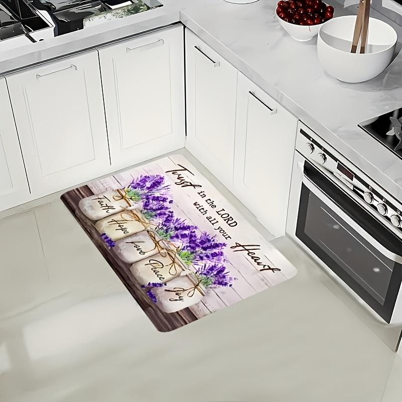 1Pcs Love Is Love Lavender Pattern Floor Mat Modern Kitchen Polyester Rug Non-Slip Colorful Indoor Carpet, For Home Bathroom Bedroom Living Room Decor