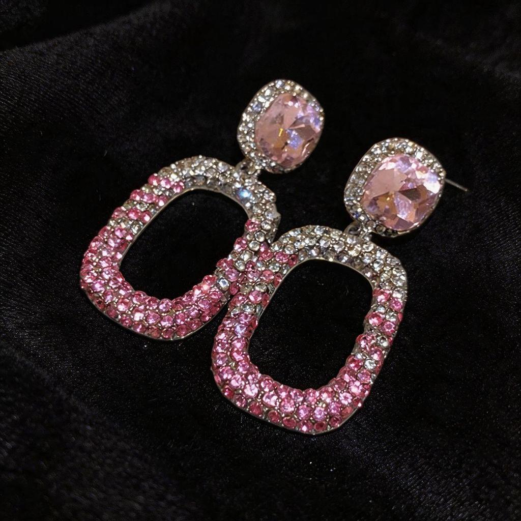 Silver Needle Luxury Rhinestone Hollow Square Stud Earrings - High-End Niche Design for Women