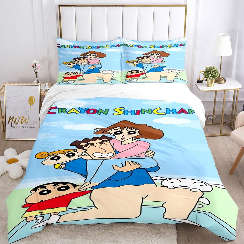Crayon Shinchan Adventure Print 3Pcs Bedding Setduvet Cover With 2 Bedropillowcase Home Birthday Gift