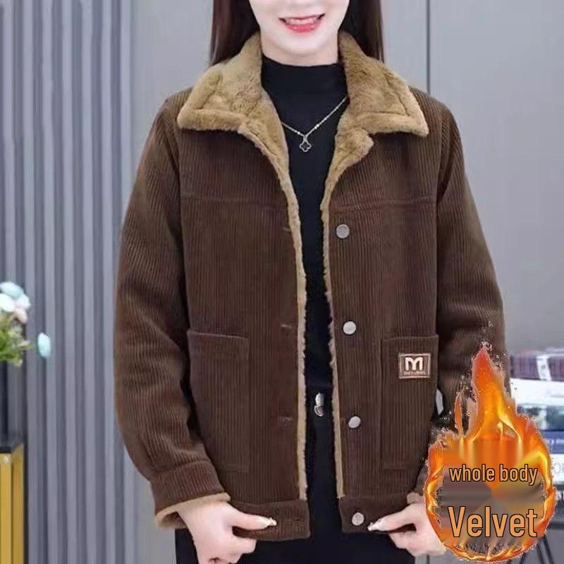 

Stylish Fleece-Lined Jacket for Mature Women – Youthful, Loose Fit, Slimming, and Belly-Covering for Autumn/Winter. 4XL