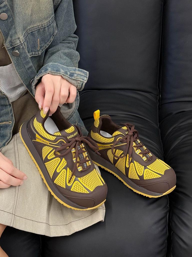 Leather Platform Forrest Gump Shoes Women's 2025 Autumn New Korean Version Versatile Lace-up Casual Sports Shoes Dad Shoes German Training Shoes