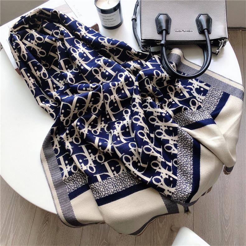 Korean-Style Houndstooth Faux Cashmere Scarf Shawl for Women - Thickened Double-Sided Winter Neck Warmer