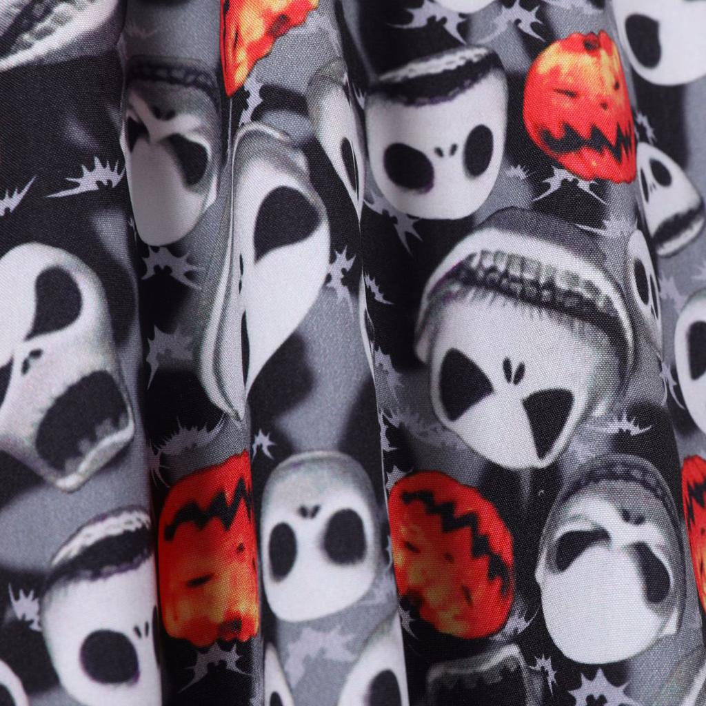 Women's Halloween Digital Printed Waist Long Sleeve Stitching A-line V-neckDress