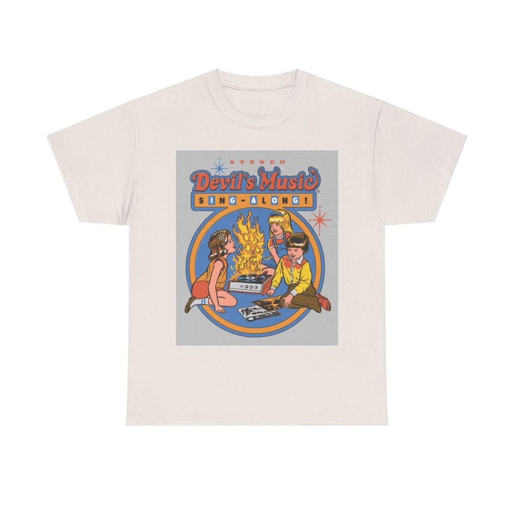 

Devils Music Tshirt Funny 80s retro Art Unisex Heavy Cotton Tee Unisex T-Shirt XXXXL