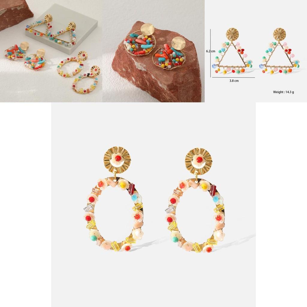 Fashionable Alloy Geometric Earrings Trendy Oval And Triangle Dangle Ear Jewelry