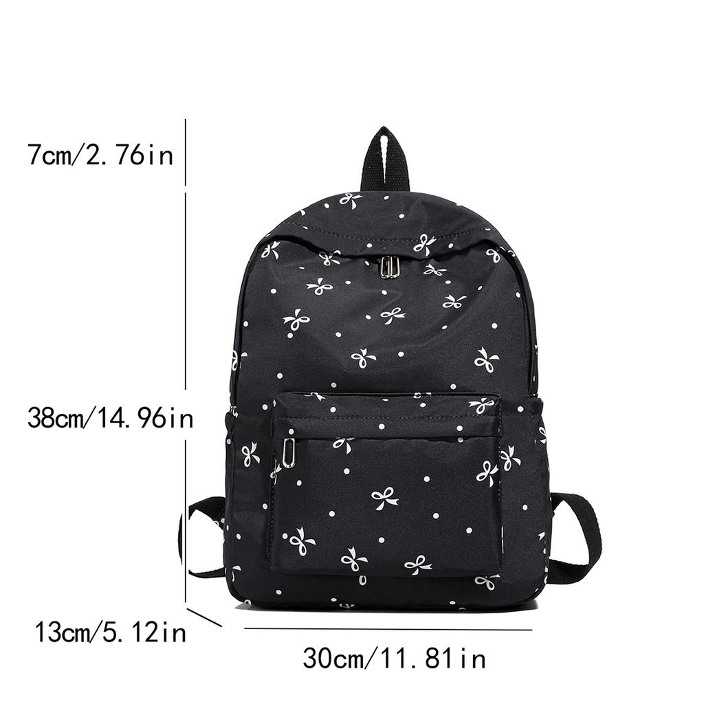 Back To School Backpack Playful Bow Print Bookbag Quilted Comfort and Multi-Pocket Organization System for Women's Campus Life