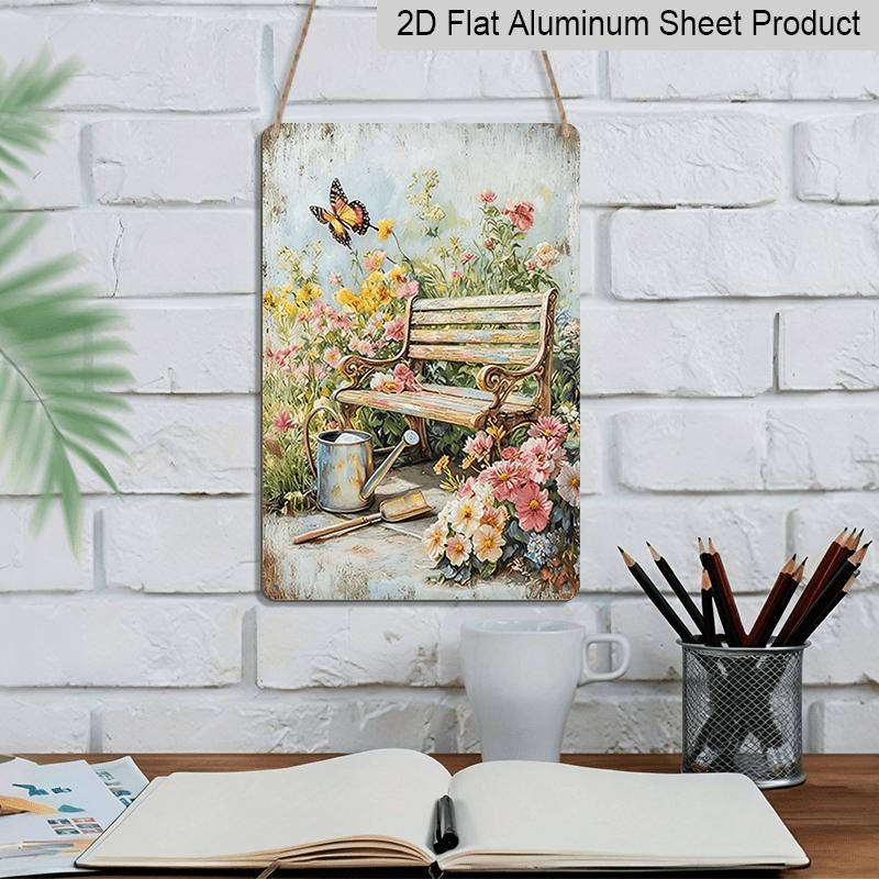 2D Flat, Aluminum Sign for Butterfly Garden Bench, 7.87*11.8 Inch Wall Decoration, Creates a Peaceful Floral Environment, Ideal for Cottage Gardens
