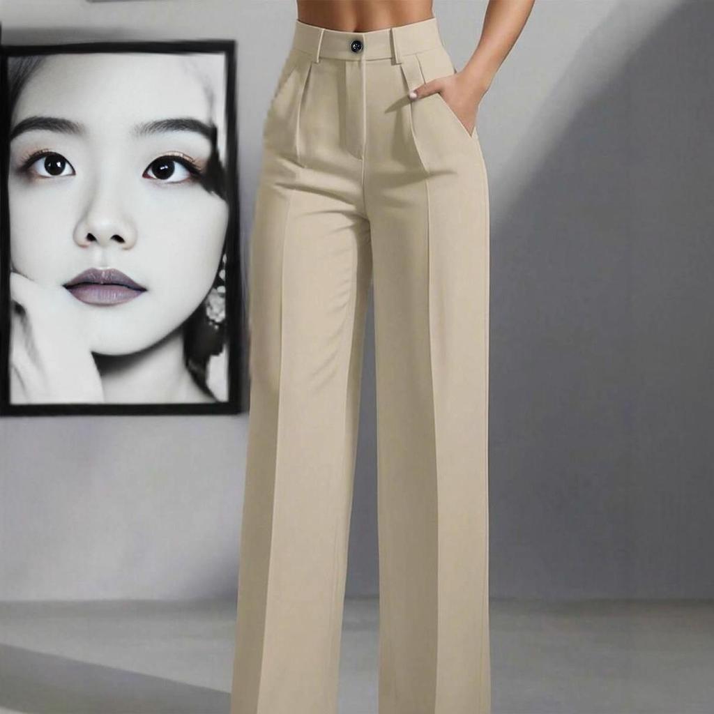 2025 Women's High-Waisted Solid Color Pleated Loose Long Pants