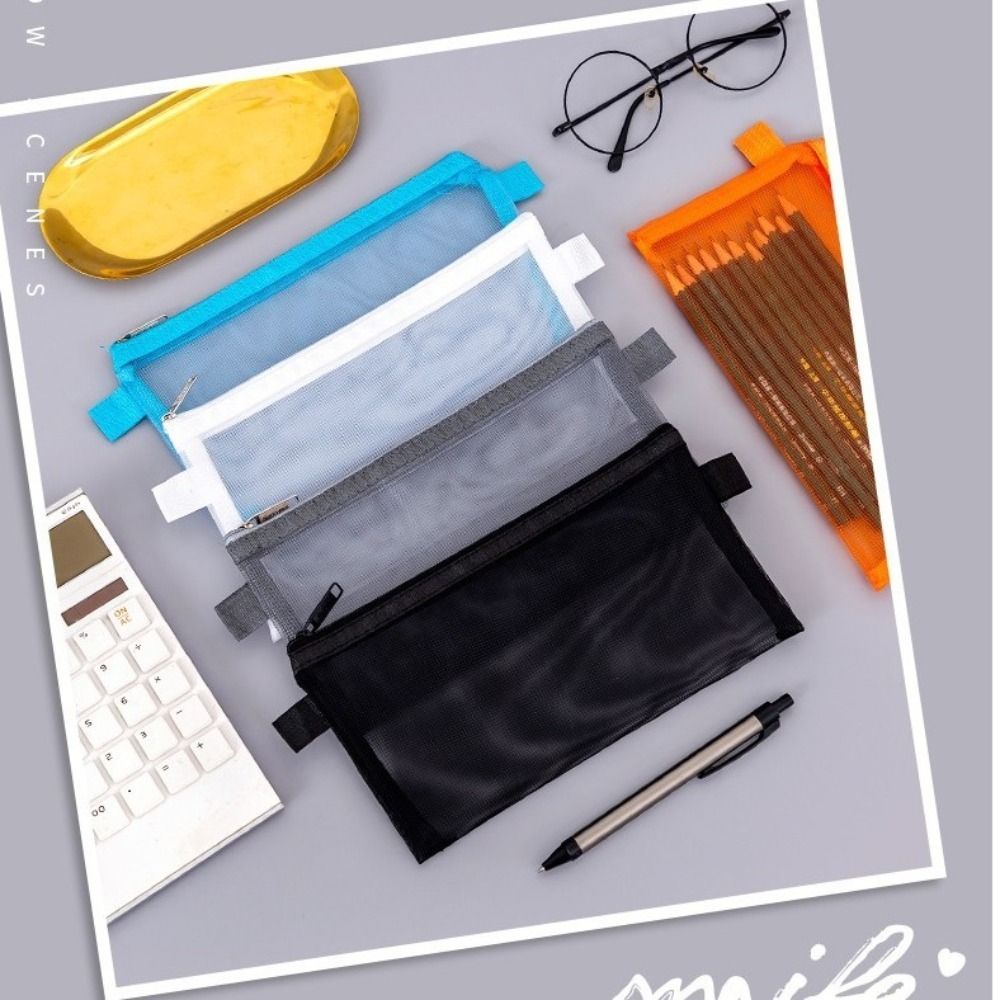 Large-Capacity Mesh Pencil Bag Nylon Stationery Pouch New Transparent Stationery Bag Kids