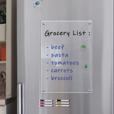 Clear Magnetic Wipe Board Refrigerator Calendar, Reusable Acrylic Whiteboard with Colorful Markers and Magnetic Eraser