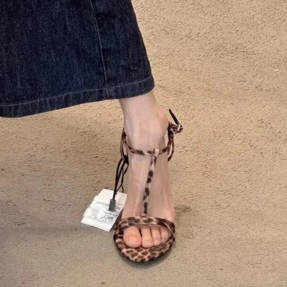 Fashion Women's High Heels, Leopard Print Sexy Open Toe Sandals, 2024 Summer Outdoor Dress, Suspender Party, Women's High Heels Sandals