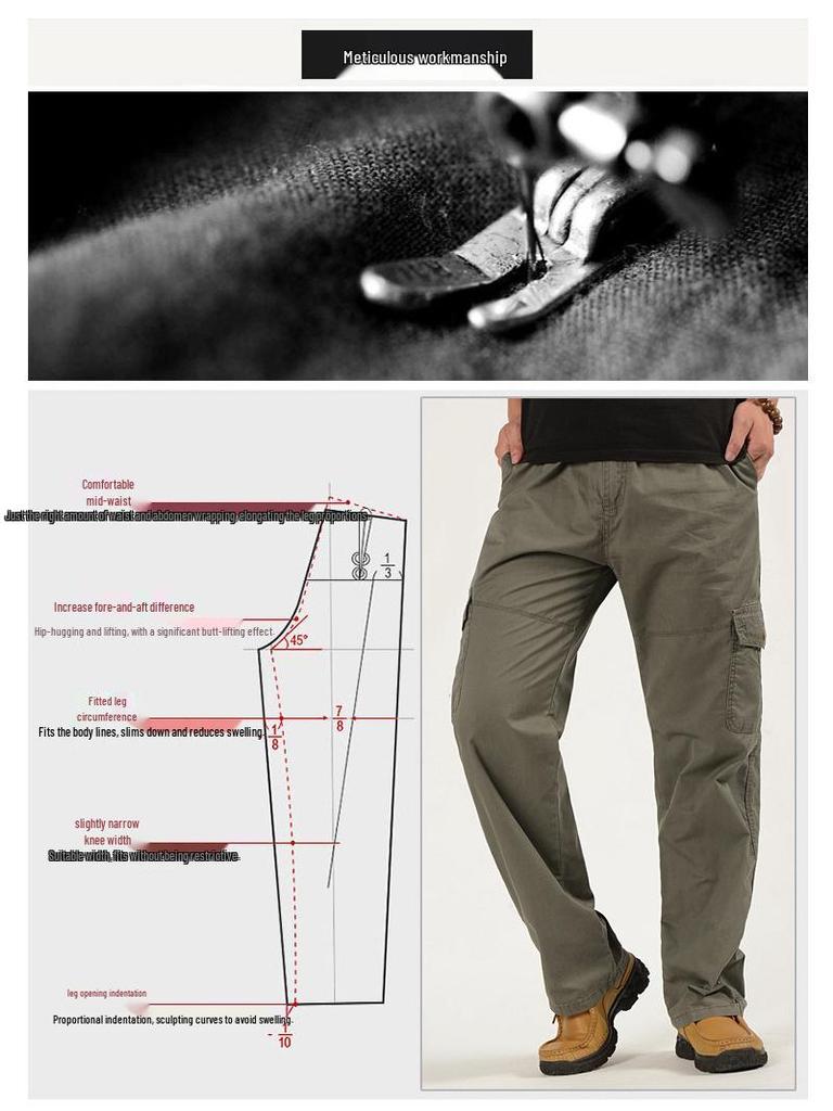 Men's Spring Elastic Waist Work Pants - Straight Leg, Loose Fit, Plus Size, Casual Long Pants for Middle-Aged and Elderly