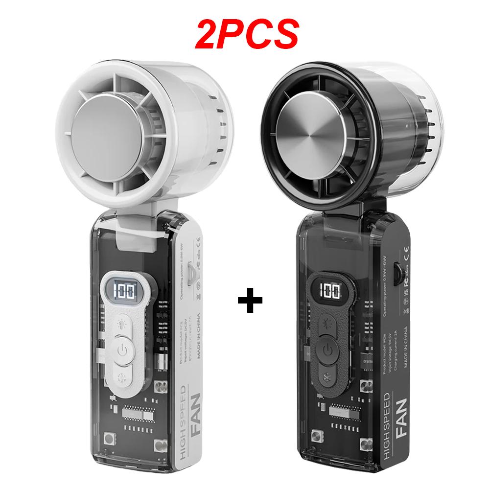 

2PCS Rechargeable 100-Speed Handheld Fan - Foldable Mini Fan with LED Light, Portable Cooling for Outdoor, Camping & Travel
