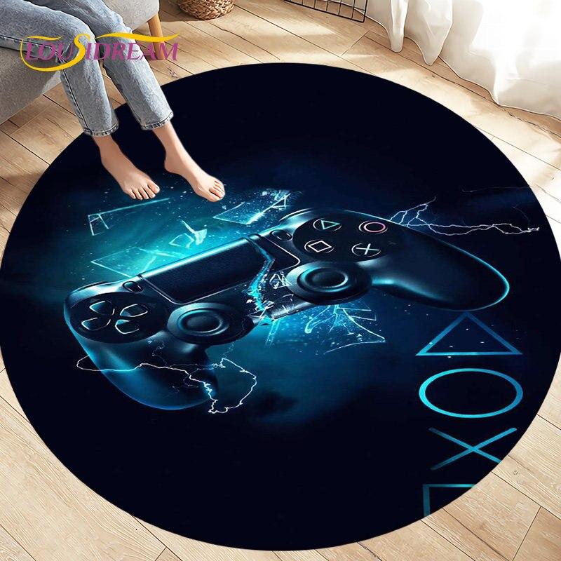 Cartoon Gamer Game Controler Area Koberec,Koberec s kulatým kobercem do obývacího pokoje Ložnice Dekorace,Děti si hrají plazící se protiskluzová podložka na podlahu