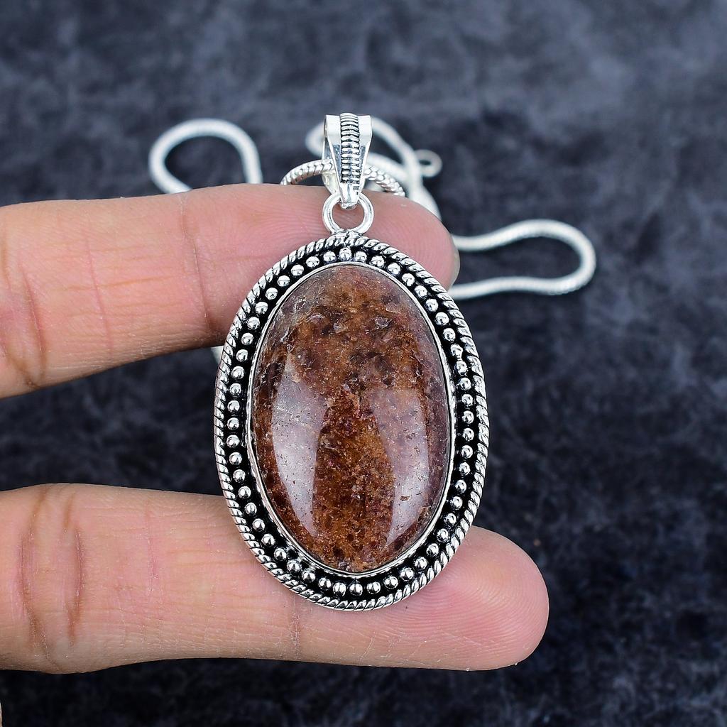 Strawberry Quartz Gemstone 925 Sterling Silver Jewelry Pendant 2.29" M-2931