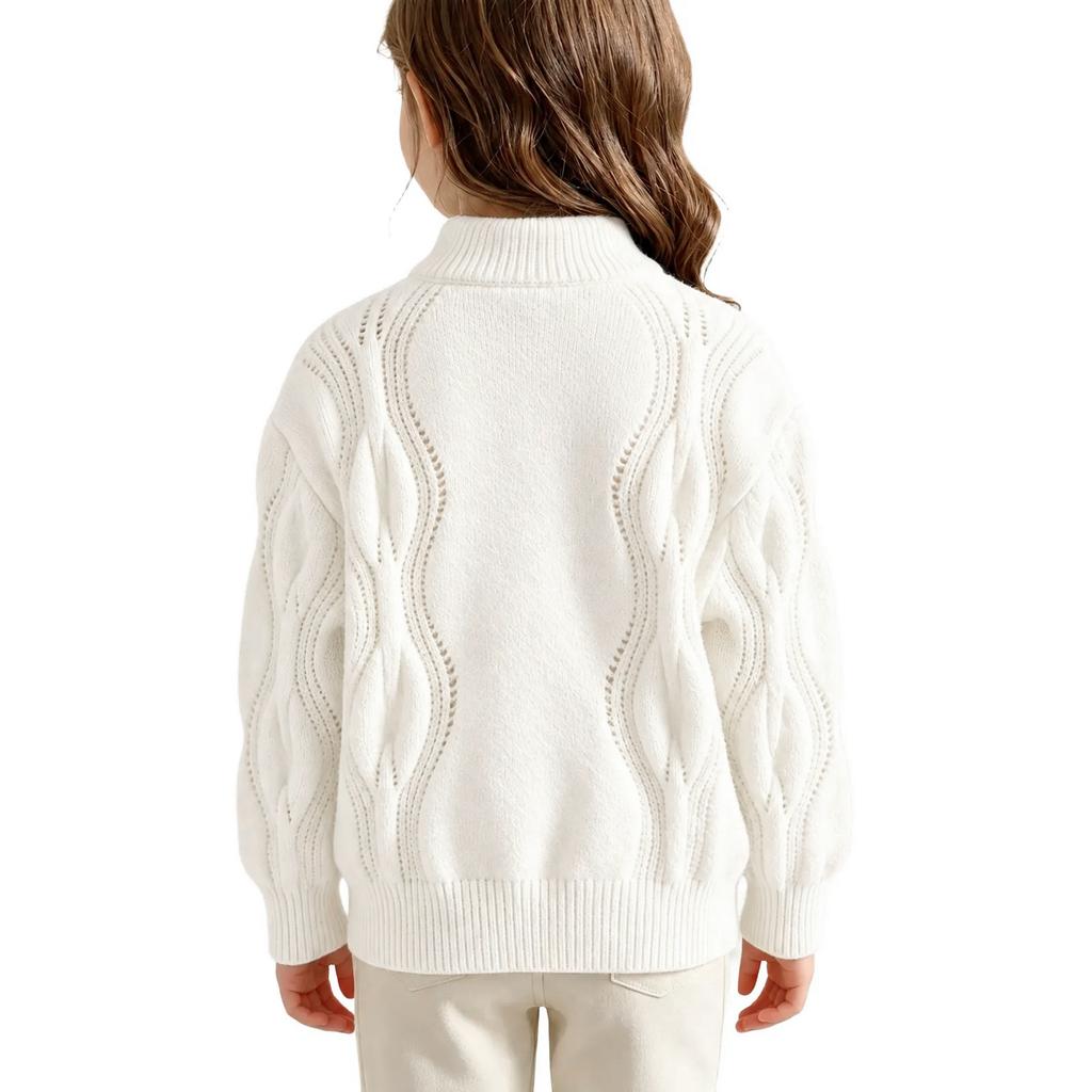 Girls' Fashion Cable Knit Pullover Sweater with, Neck Long Sleeve Top for Fall Winter Everyday Wear