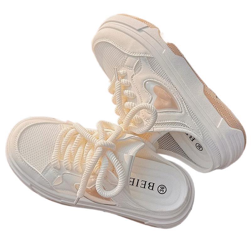 Summer half slippers women's 2025 new breathable thin mesh mesh shoes platform casual one-pedal lazy little white shoes