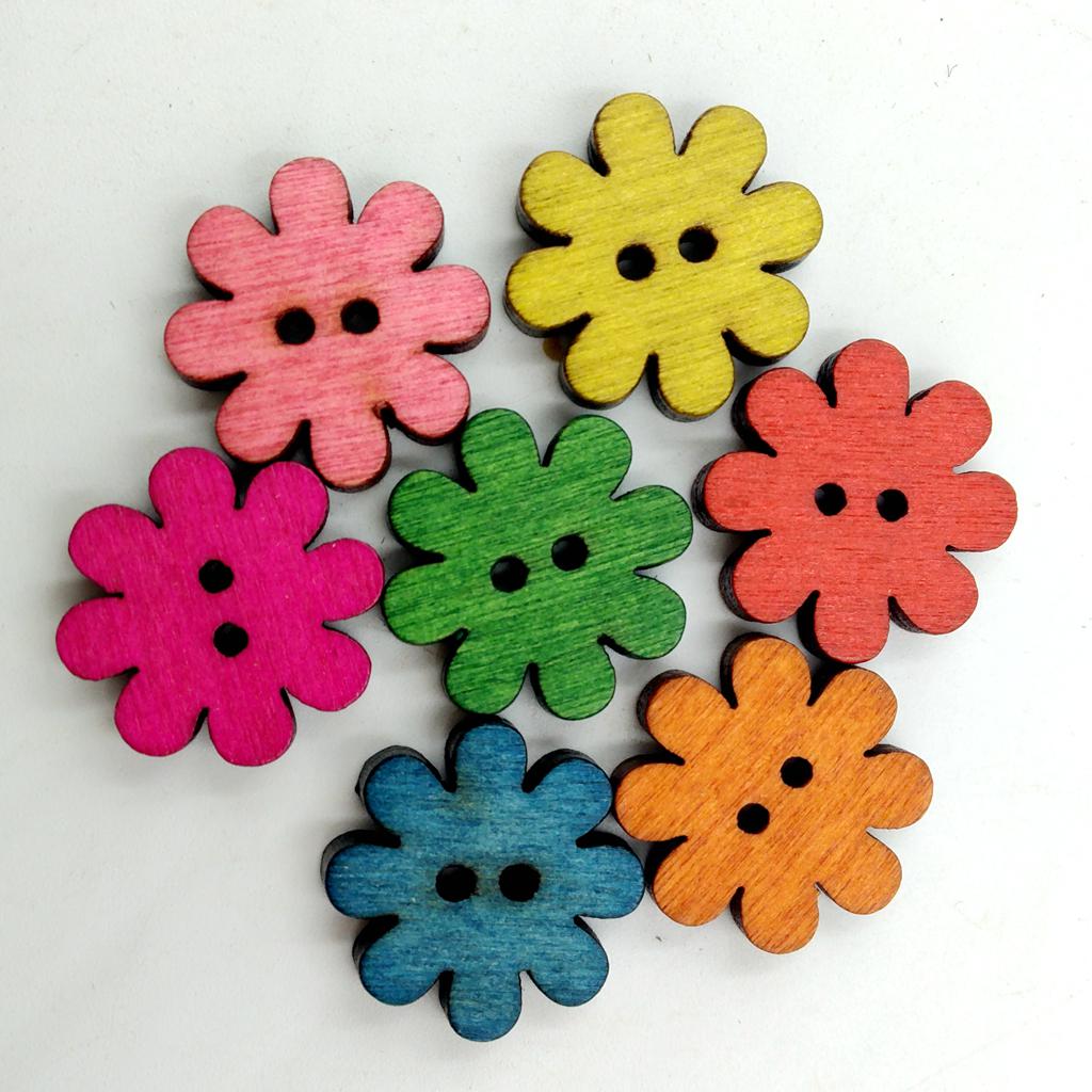 Buy 50pcs Colorful Wood Flower Buttons 2 Holes Sewing for DIY Craft 1 ...