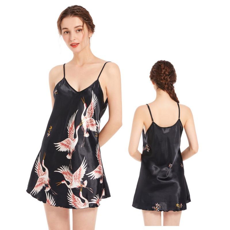 Women's Cranes Large Size Short Section Thin Halter Dress Inside The Summer Sexy V-neck Homewear Pajamas