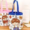 Kinder Leinwandtasche Süßes Cartoon Mädchen Junge Muster Tragetasche Rosa Blaue Kante Wiederverwendbare Tragetasche für Kinder Schulausflug Picknick Einkaufen