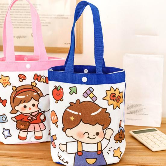 Kinder Leinwandtasche Süßes Cartoon Mädchen Junge Muster Tragetasche Rosa Blaue Kante Wiederverwendbare Tragetasche für Kinder Schulausflug Picknick Einkaufen