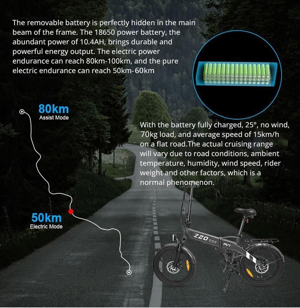 PVY Z20 Pro elektrokolo 500W motor s nábojem 25 km/h Max. rychlost 10,4 Ah Vyjímatelná baterie Dojezd 80-100 km LCD displej – šedý