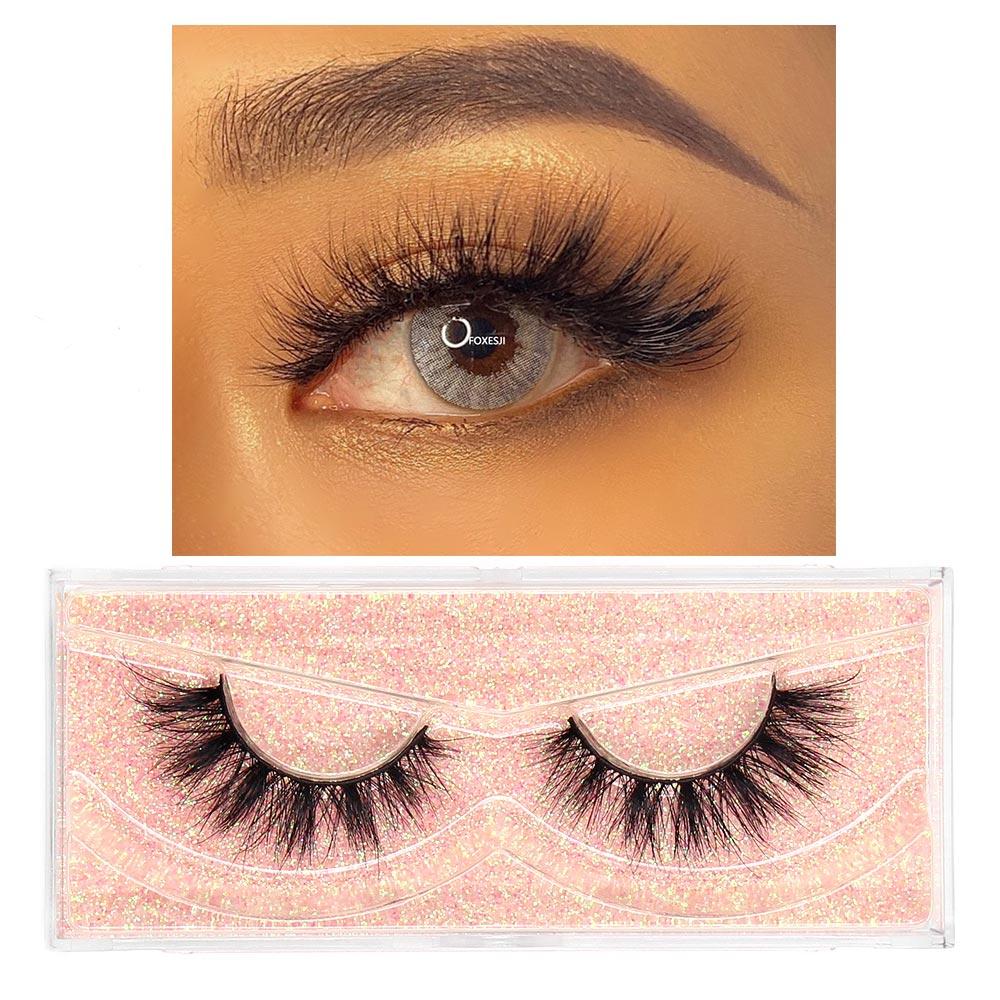 FOXESJI 3D Mink False Eyelashes Fluffy High Volume Eye Lashes Natural Wispy Full Strip Mink Eyelash Extension Bulk Lash Makeup