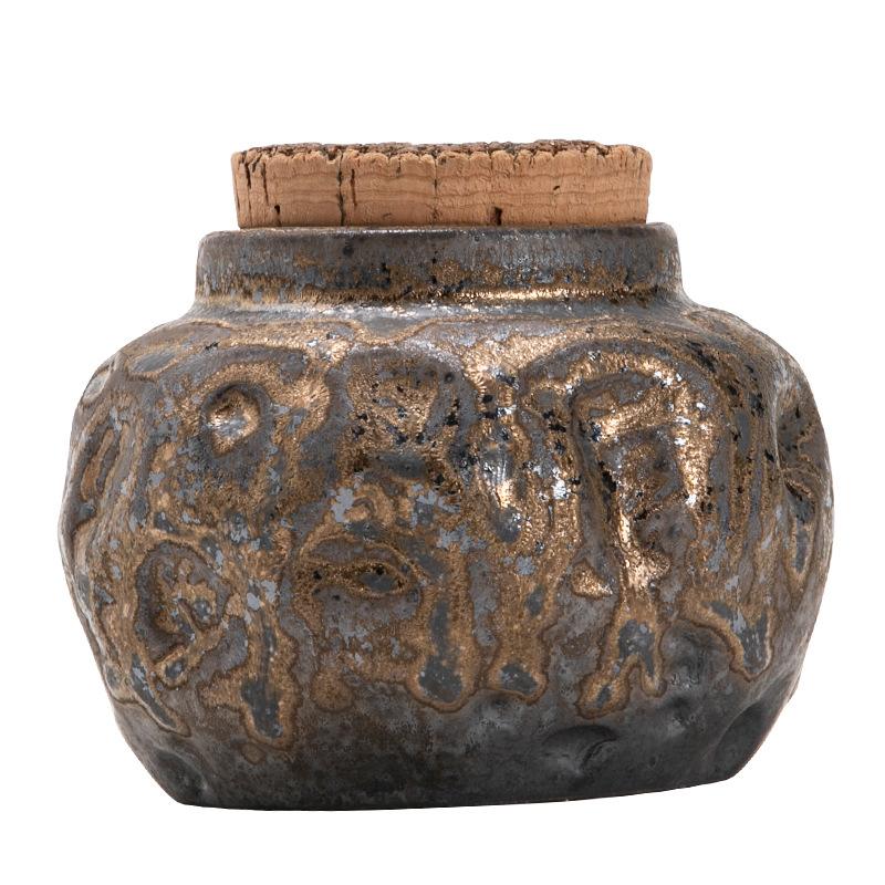 

Tea Can Gilt Single Sealed Can Moisture-proof Ceramic Retro High-end Small Can Tea Storage Warehouse Tea Canister