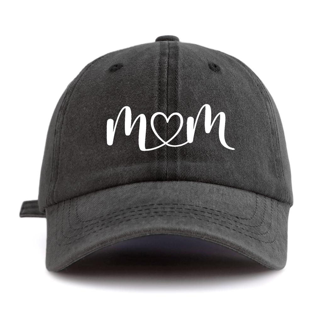 1pc Mom Heart Print Washed Baseball Cap for Adults, Minimalist Retro Style Casual Soft Adjustable Dad Hat, Perfect As Gift