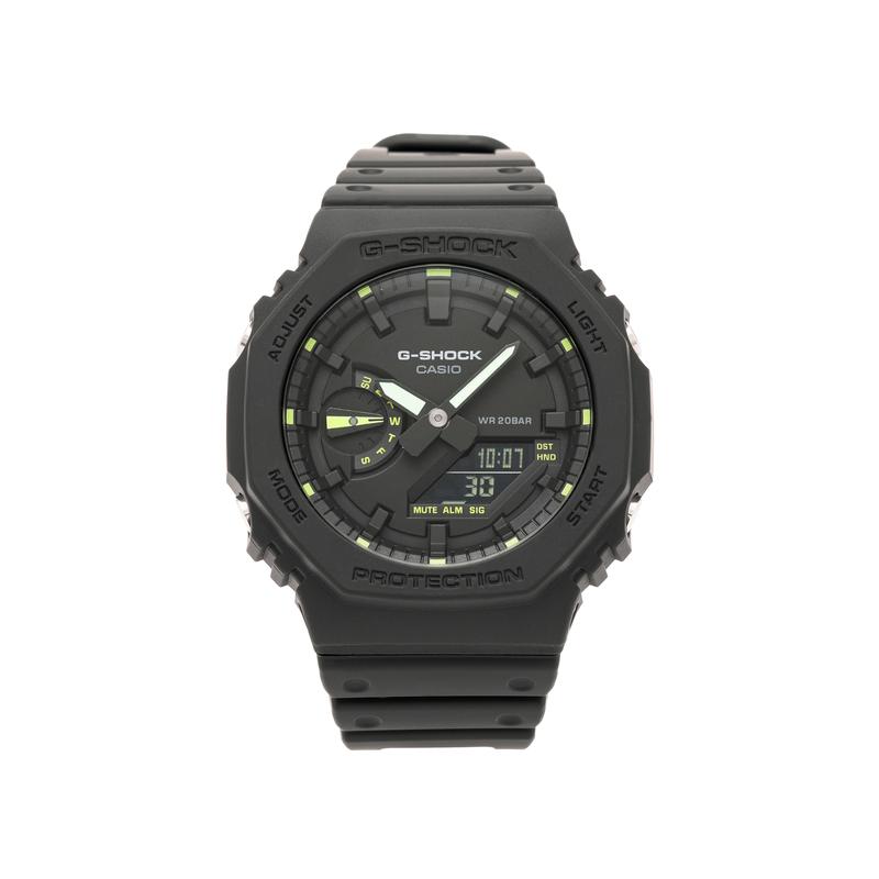 

Casio LCD/pointer dual display series G-SHOCK dark night neon series octagonal fashion trend sports waterproof quartz movement resin GA-2100-1A3PR чорний