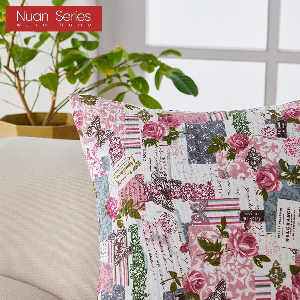 1PC Nuan Series Retro Romantic Printed Pillowcase Cotton Linen Comfortable Pink Pillowcase for Sofa Bed Living Room Bedroom Home Decor
