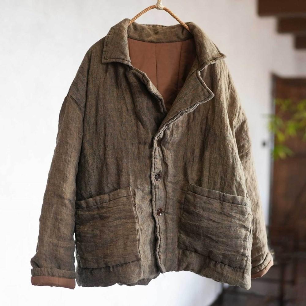 Johnature Women Vintage Turn-down Collar Long Sleeve Coats Spring Chinese Style Button Pockets Female Coats