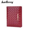 Baellerry Women's Korean Style Short Purse Pu Leather Woven Texture Wallet Snap Button Billfold Multiple Card Slots Notecase Slim Card Holder