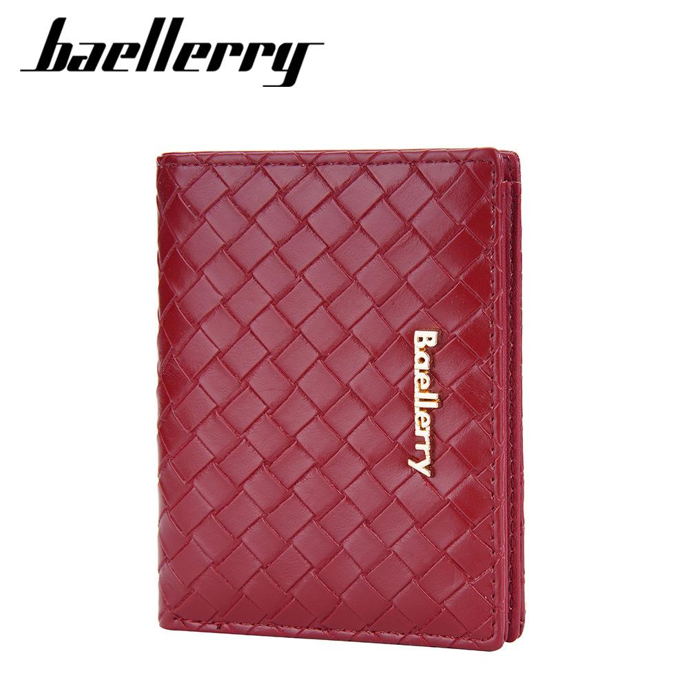 Baellerry Women's Korean Style Short Purse Pu Leather Woven Texture Wallet Snap Button Billfold Multiple Card Slots Notecase Slim Card Holder