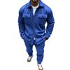 European and American Style Men's Autumn Winter 2-Piece Jacket and Casual Pants Set Solid Stand Collar Pockets Tracksuit