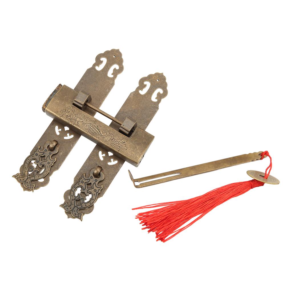 Starožitná sada klik zámků Čínský vintage styl Bronzová barva Mosaz Kabinet Zadní deska Pásky Úchyty Sada pro bedny na nářadí