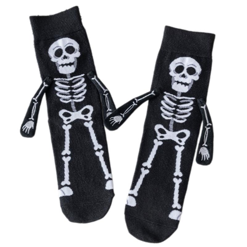Creative Embroidery Skeleton Hand Design Cotton Halloween Ankle Socks Unisex Comfortable Casual Wear Party Accessory