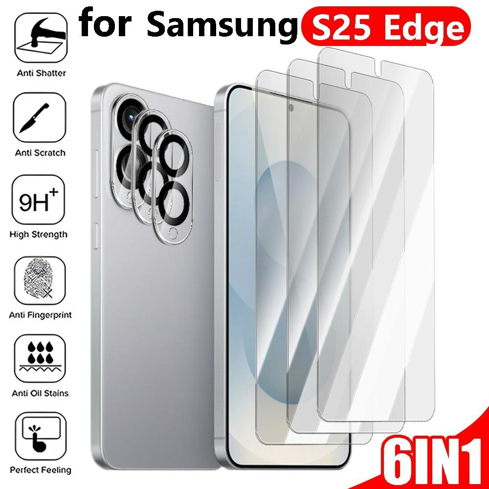6IN1 Tempered Glass Front Protector for Samsung Galaxy S25 Edge Efficient Unlocking Anti-scratch HD Screen Lens Protective Film