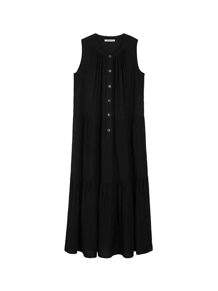 Black Lazy Wind Vest Skirt Women's 2025 Summer New Round Neck Sleeveless Loose A-word Skirt Casual Long Dress
