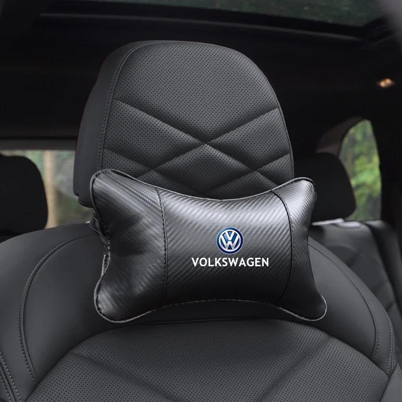 Car Seat Headrest Auto Carbon Fibre Neck Pillow For Volkswagen GTI Golf 6 7 8 Polo VW R-Line CC Passat Tiguan T-ROC Arteon  Taos