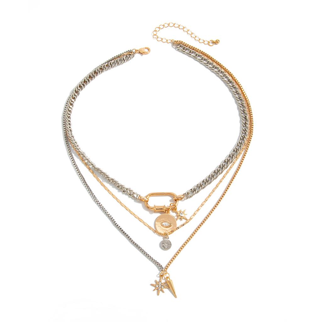 Hip-Hop Style Metal U-Shaped Horseshoe Buckle Chain Necklace, Creative Diamond-Encrusted Mango Star Pendant Stacked Necklace