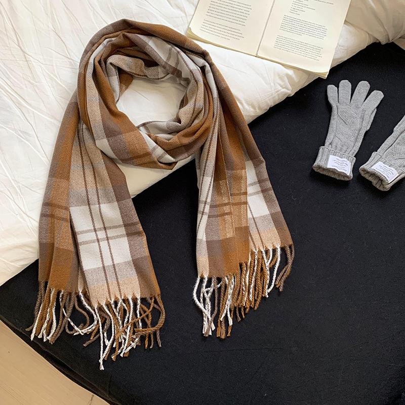 Scarf Women's Winter High-end Sense New Versatile Thickened Warm Imitation Cashmere Plaid Scarf Shawl