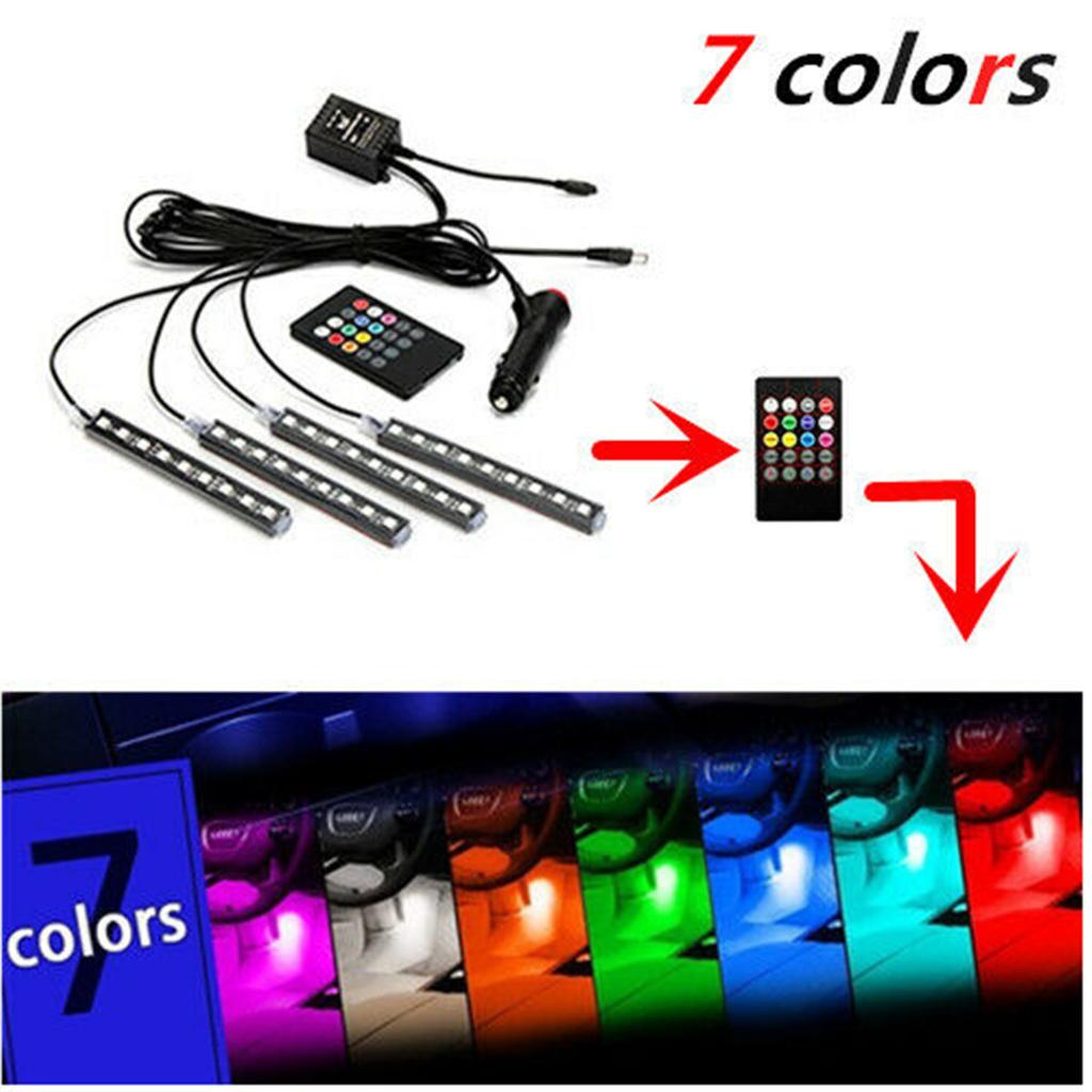 4x12LED Car Interior Footwell Decor Atmosphere Neon Light RGB W/ Remote Control