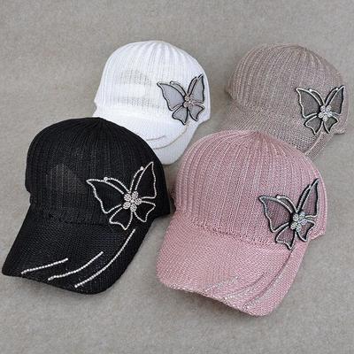 Hat Women's Knitted Diamond-encrusted Butterfly Shade Baseball Cap Fashion Hollow Breathable Sunscreen Duck Tongue Mesh Cap