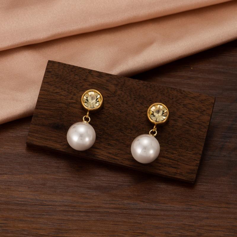 Pearl Birthstone Stainless Steel Stud Earrings - Versatile, High-End, Chic Women's Accessories