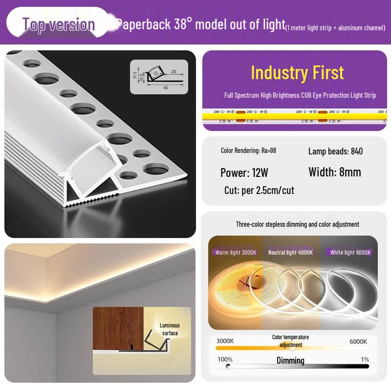 Single-Sided Upward-Emitting Recessed Linear Light - Double Eyelid Aluminum Channel