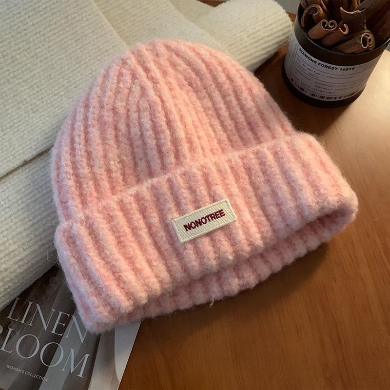 

Winter knitted wool hat women s autumn and winter thickened large head circumference versatile hat shows a small face, warm ear protection headgear рожевий