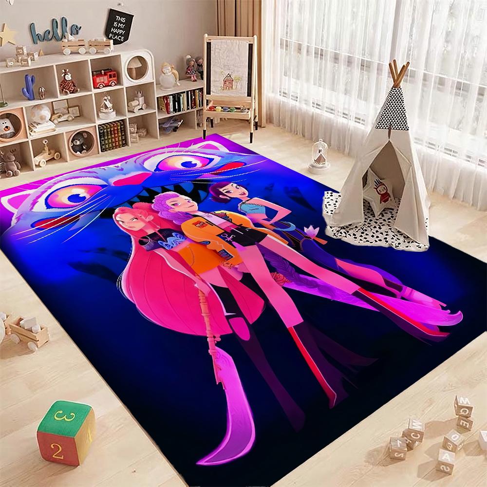 Kpop Demon Hunters Neon Stage Indoor Rug Nonslip Thick Carpet For Entryway Home Party Decor Valentine'S Day Gift