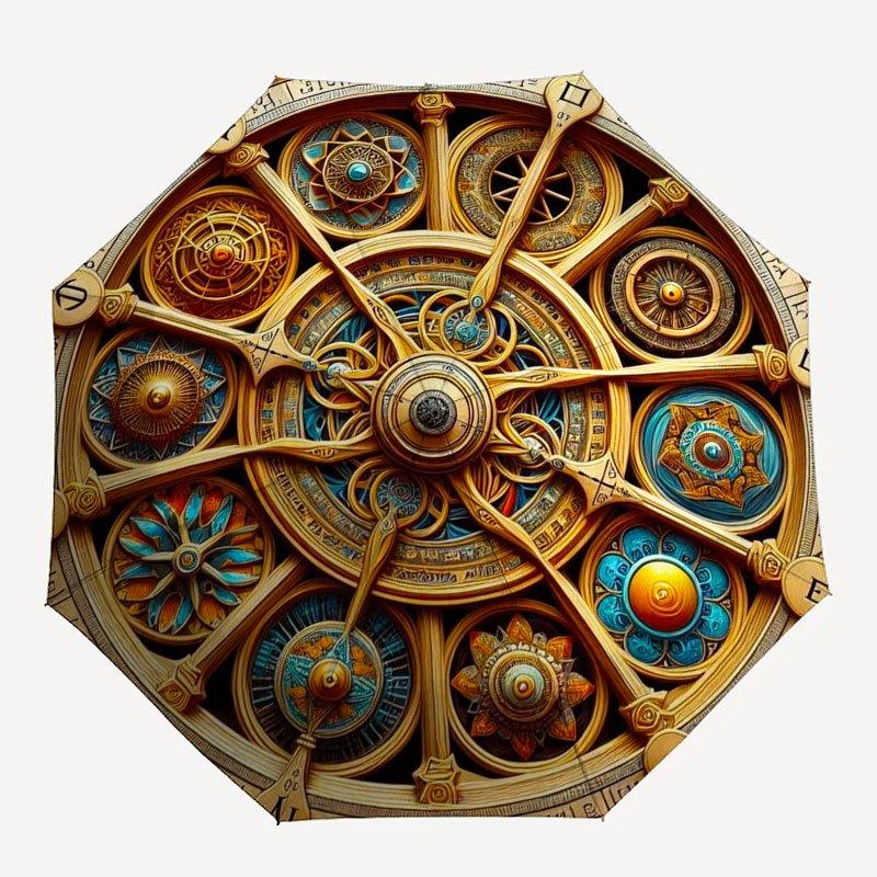 Steampunk-Kompass: Antikes Messing-Navigationswerkzeug mit kompliziertem ZahnraddesignRegenschirm mit süßem Design, tragbarer 3-fach kompakter Regenschirm für mich