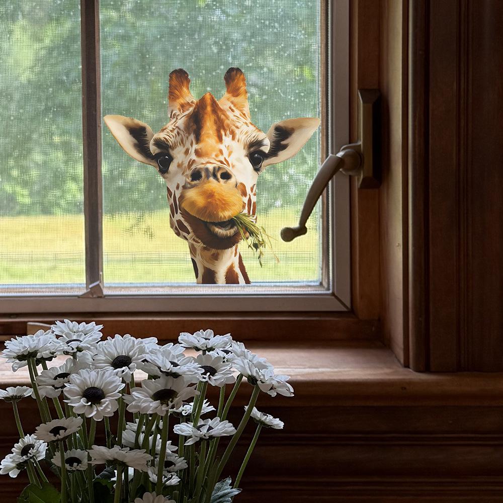 Giraffe Home Decoration Glass Door and Window Stickers with A Unique Grass-eating Style